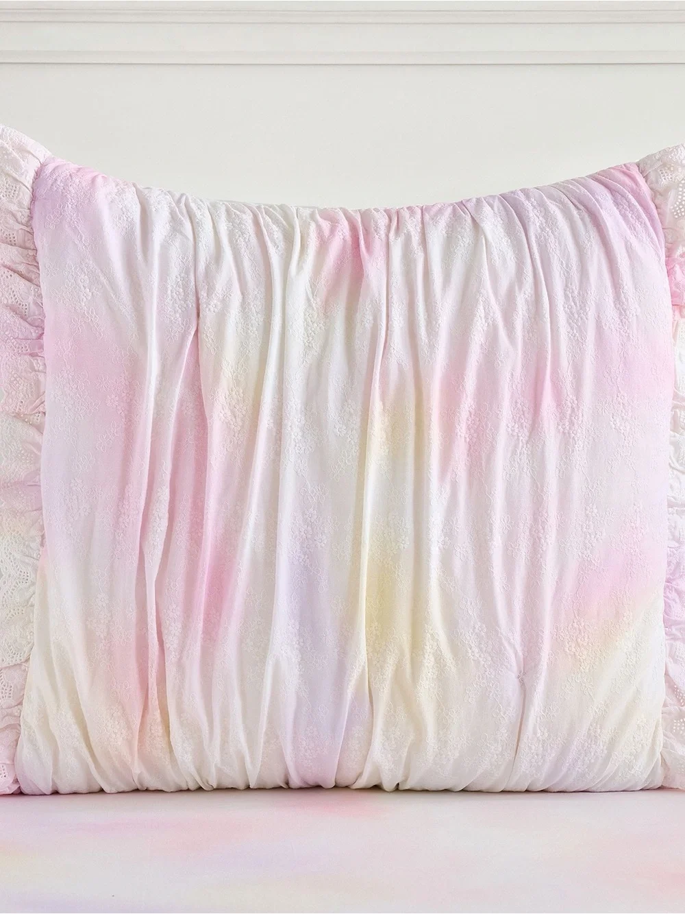 Pottery Barn Teen Pastel Pink and Cream Tie-Dye Ruffle Pillow Sham